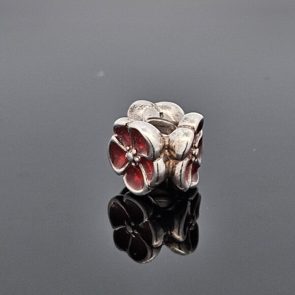 Pandora 925 Sterling Silver Red Poppy Flower Bead Charm - Picture 7 of 8